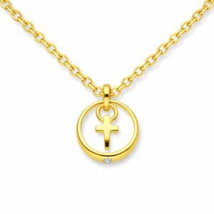 Anhänger, Taufring, Schutzengel, Kreuz, Taufschmuck, Gelbgold 333, Taufgeschenk, Halskette, Zirkonia, Neuötting, Goldwerkstatt Schmuck & Trauringe